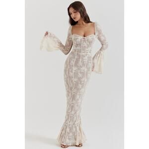 House of CB Delilah Ivory Lace Cream Maxi Dress Size L+